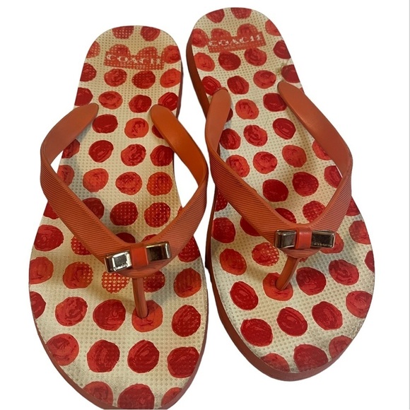 Coach Amel Coral/Orange Sz 7 Polka Dot Thong Flip Flops - Picture 5 of 7